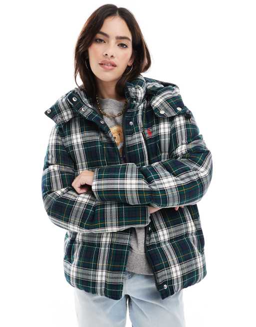 Checked puffer jacket best sale