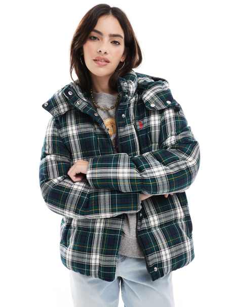 Polo Ralph Lauren – Country – Pufferjacke in Grün mit Logo und Schottenkaromuster - view 1