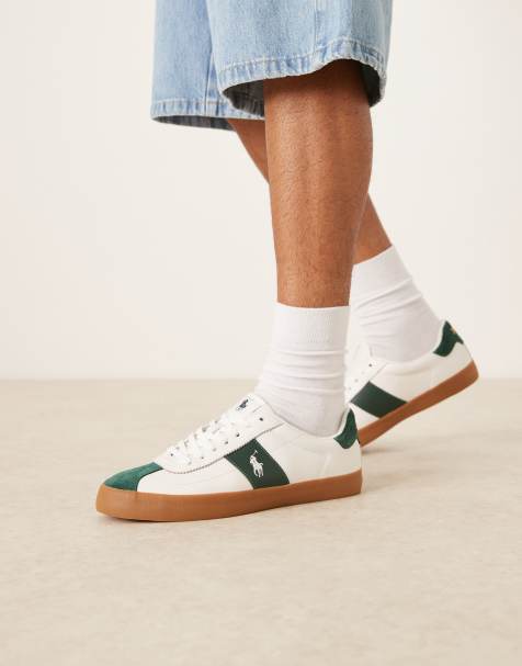 Polo Ralph Lauren Court gumsole trainers in white and green - view 1