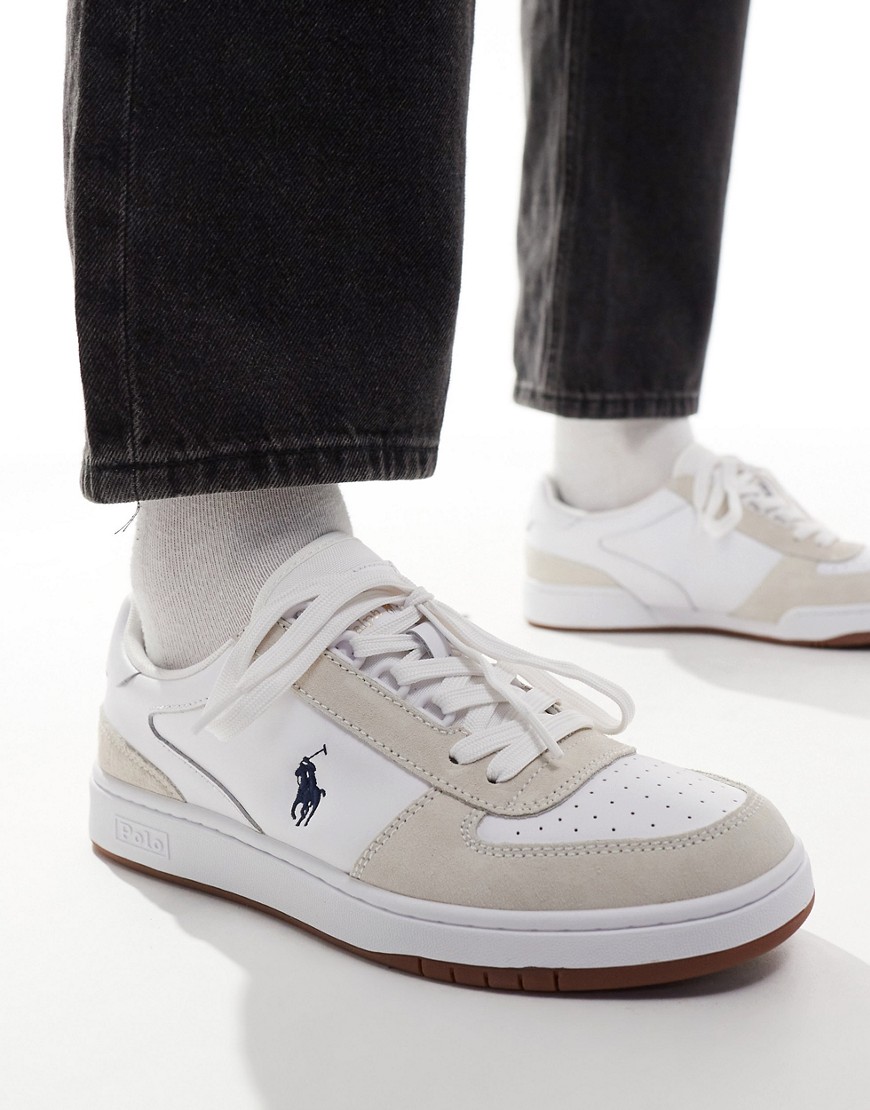 Polo Ralph Lauren court leather trainer with pony logo in white suede mix