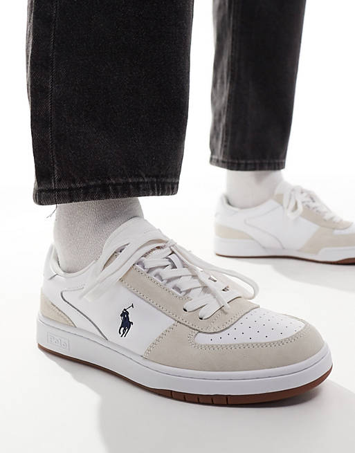 Polo Ralph Lauren court leather trainer with pony logo in white suede ...