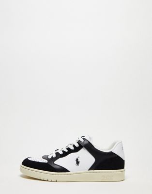 Polo Ralph Lauren court lux trainer in black white with pony logo - ASOS Price Checker