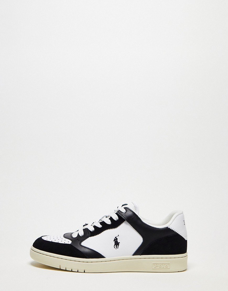 Polo Ralph Lauren court lux trainer in black white with pony logo