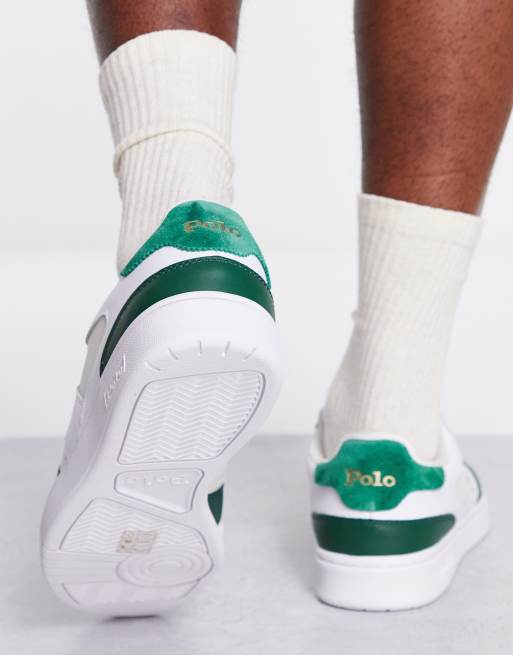 Polo Ralph Lauren court sneakers in white/green with pony logo | ASOS