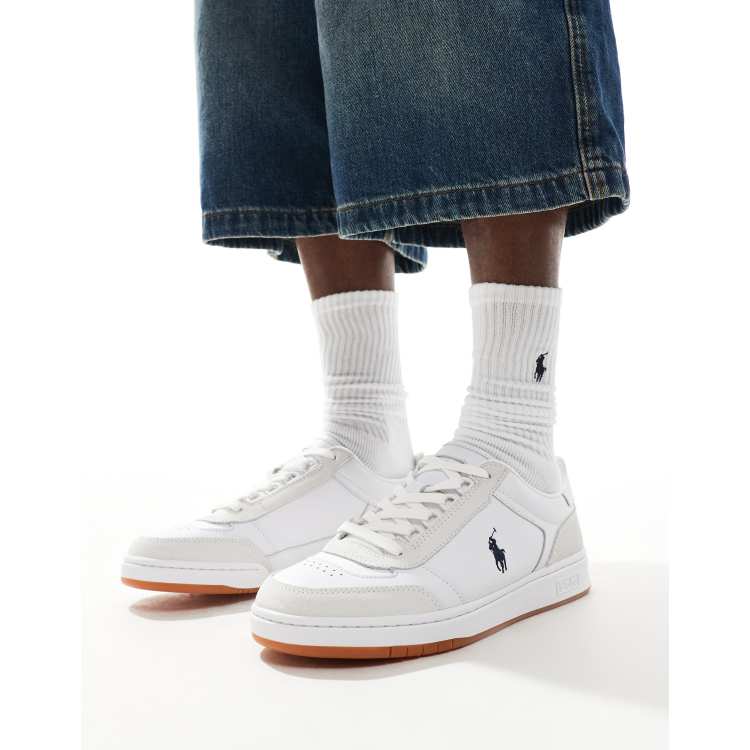 Polo Ralph Lauren Court Sport leather trainer with gum sole in white ASOS