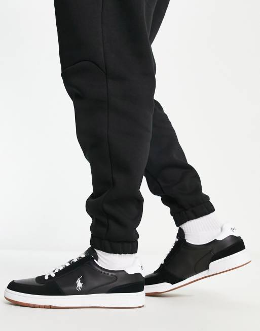 Polo Ralph Lauren court trainer in black with pony logo, 3 of 4
