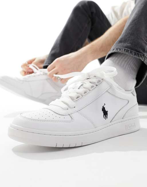 Mens white leather ralph lauren trainers best sale