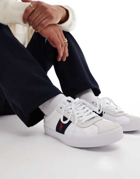 Polo Ralph Lauren – Court Vulc – Vita och marinblå sneakers i läder- och mockamix - view 1