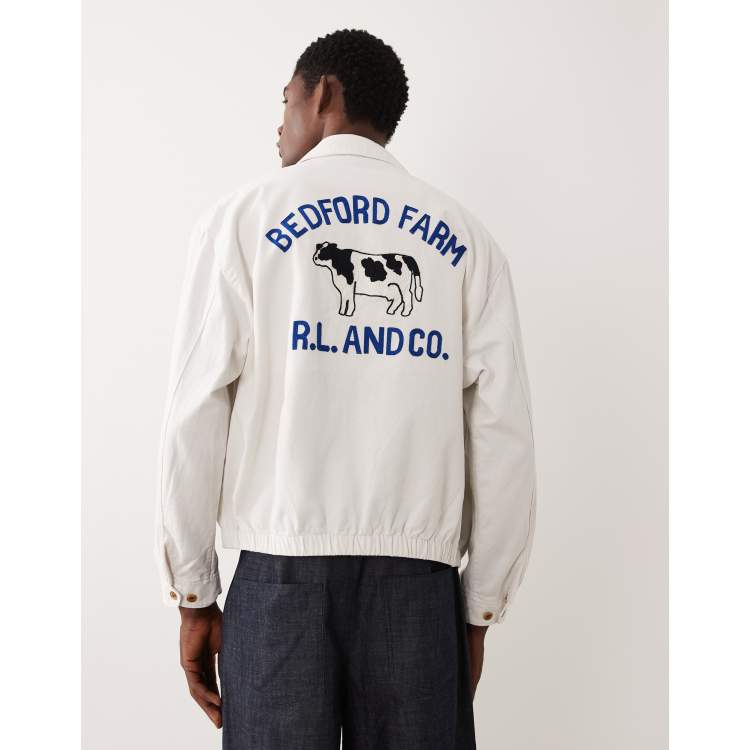 Polo Ralph Lauren cow back embroidery harrington jacket in white