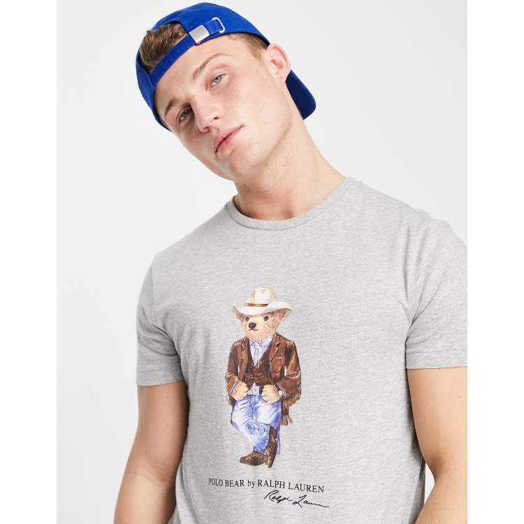 Polo Ralph Lauren cowboy bear print t-shirt in gray heather