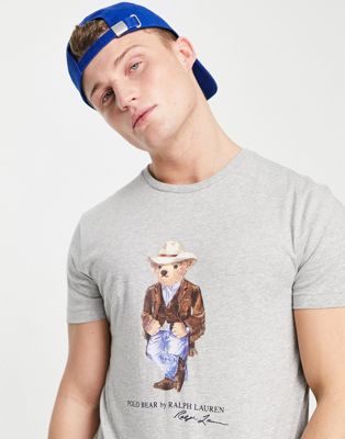 Polo Ralph Lauren cowboy bear print t-shirt in grey marl