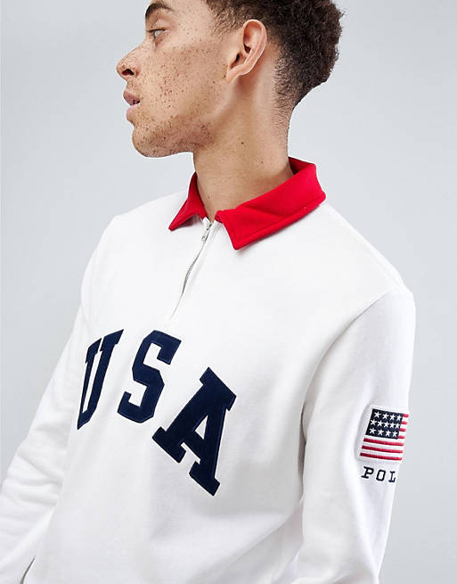 Polo Ralph Lauren - CP-93 Capsule USA - Sweat-shirt à demi-fermeture éclair avec application - Blanc