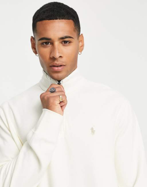 Polo Ralph Lauren - Cremefarvet sweatshirt med halv lynlås og ponylogo