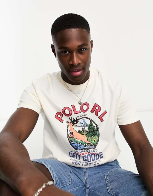 Polo Ralph Lauren - Cremefarvet T-shirt i klassisk pasform med retro 'Dry Good'-print