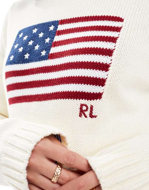 Polo Ralph Lauren - Cremehvid striktrøje med flaglogo, 2 af 4