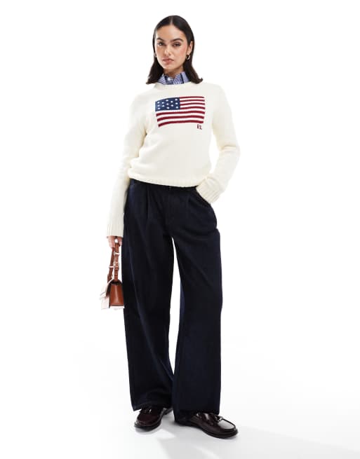 Polo Ralph Lauren - Cremehvid striktrøje med flaglogo, 3 af 4