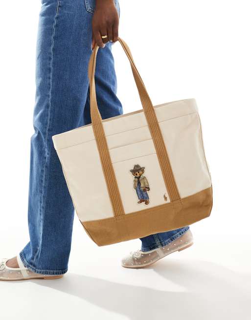 Polo Ralph Lauren - Cremehvid tote-taske med western-bjørnelogo