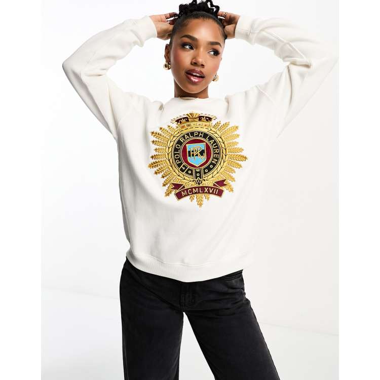 Polo Ralph Lauren crest logo front sweatshirt in cream ASOS