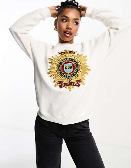 Polo Ralph Lauren crest logo front sweatshirt in cream | ASOS