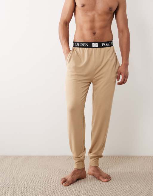 Polo Ralph Lauren crest logo jogger sleep bottom in vintage khaki, 2 of 5