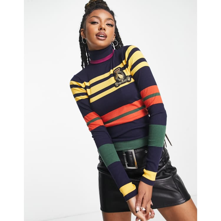 Polo Ralph Lauren crest logo long sleeve roll neck in stripe | ASOS