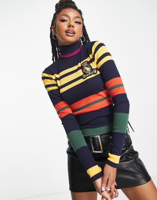 Polo Ralph Lauren crest logo long sleeve roll neck jumper in stripe | ASOS