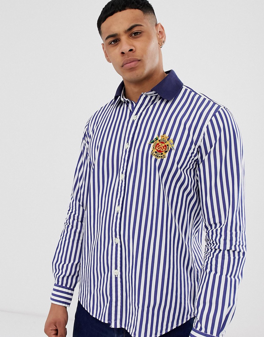 Polo Ralph Lauren crest logo multi stripe poplin shirt custom regular fit in blue