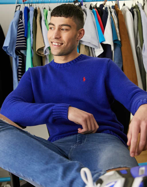 Polo Ralph Lauren crew neck jumper in blue with logo ASOS