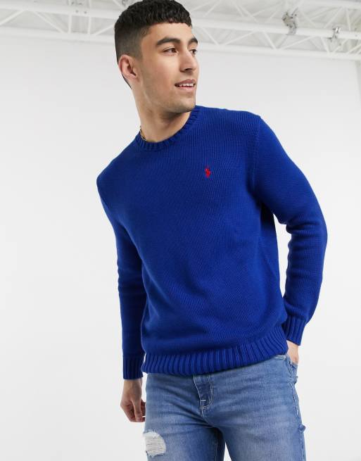 Polo Ralph Lauren crew neck jumper in blue with logo | ASOS