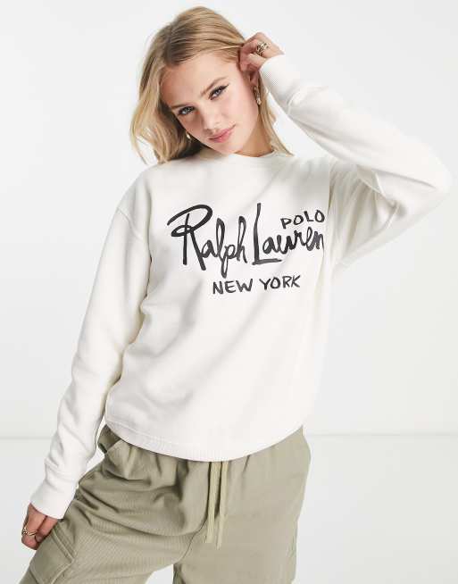 Polo Ralph Lauren crew neck sweater in white | ASOS