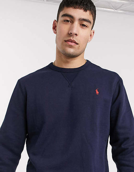 Polo Ralph Lauren crew neck sweatshirt player logo in navy | ASOS