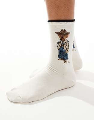 Polo Ralph Lauren - Crew-Socken in Cremeweiß mit Cowboy-Bärenlogo