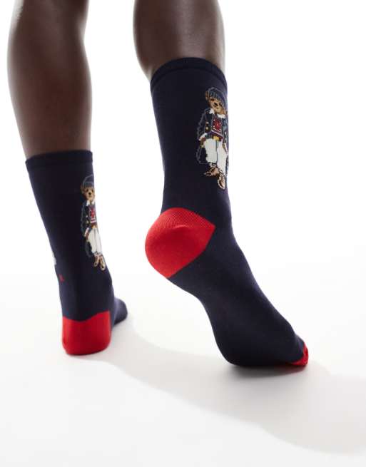 Polo Ralph Lauren crew socks with bear logo in navy ASOS