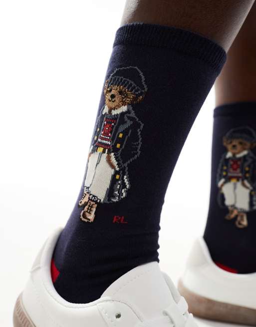 Polo Ralph Lauren crew socks with bear logo in navy, 4 of 4
