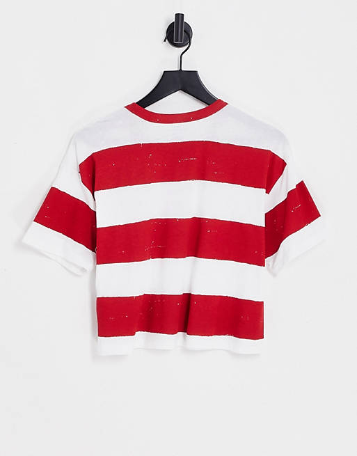 Polo Ralph Lauren crop color block sleeve T-shirt in white | ASOS