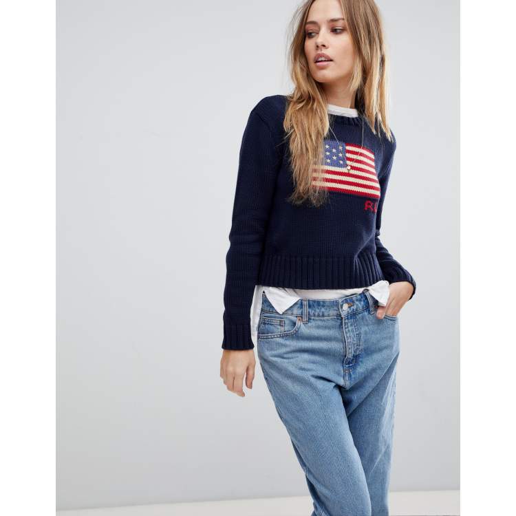 Polo Ralph Lauren Crop Flag Knit Jumper | ASOS