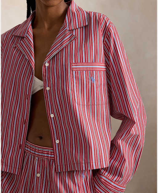 Polo Ralph Lauren Crop top & boxer poplin pyjama set in red stripe, 3 of 4