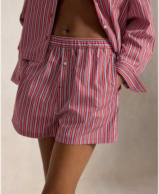 Polo Ralph Lauren Crop top & boxer poplin pyjama set in red stripe, 4 of 4