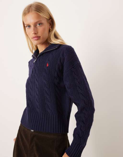 Polo Ralph Lauren cropped cable collar jumper in navy