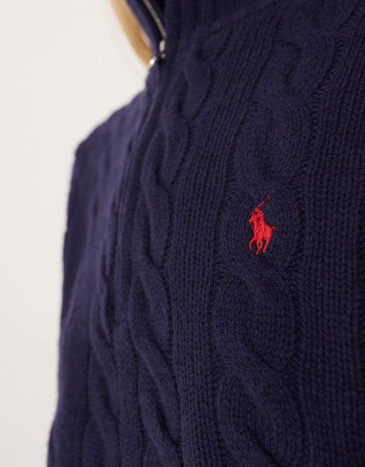 Polo Ralph Lauren cropped cable collar wool rich jumper in navy, 4 of 4