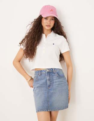 Polo Ralph Lauren Cropped Icon Logo Polo Shirt In White