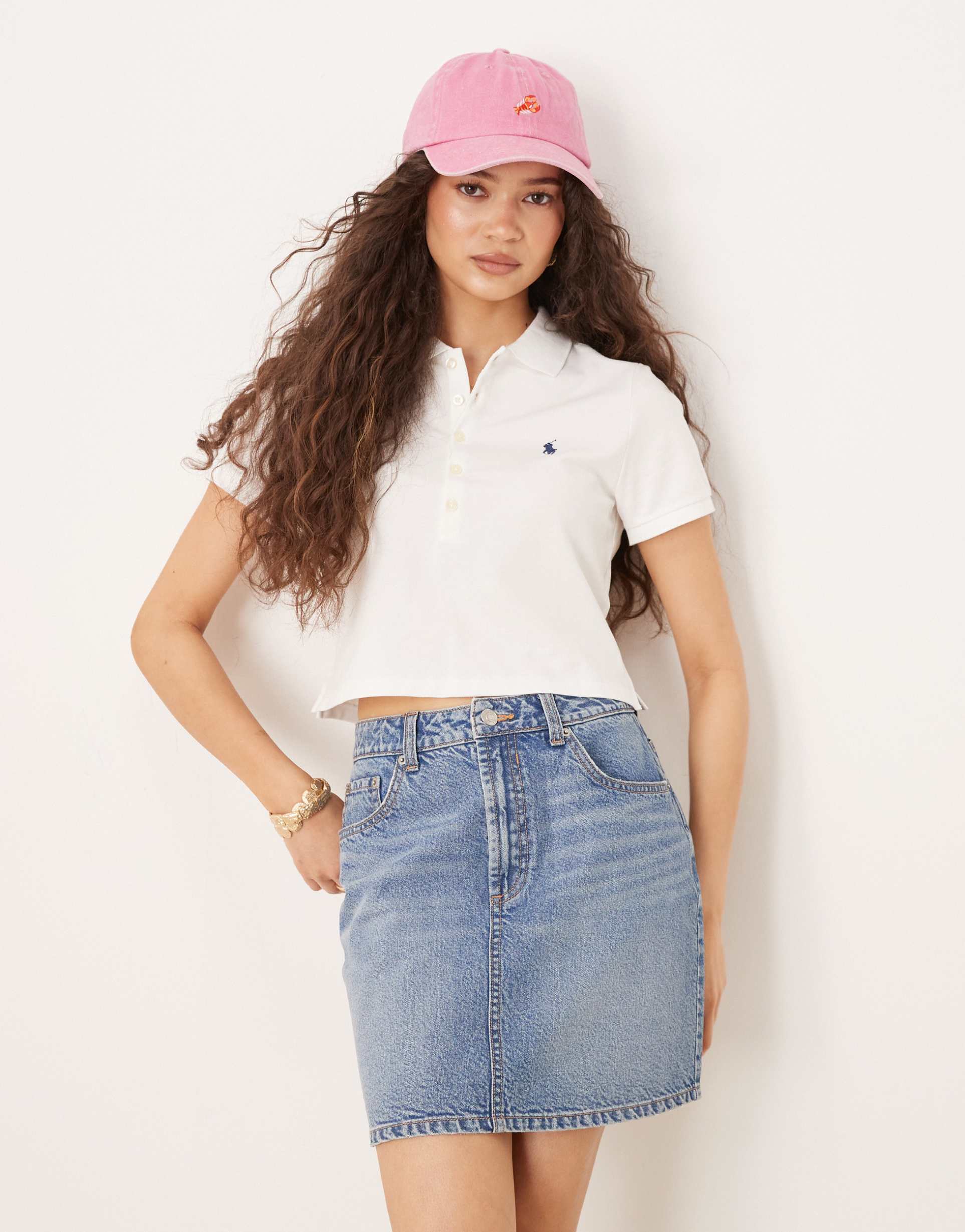 polo ralph lauren cropped icon logo polo shirt in white