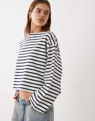 Polo Ralph Lauren Women's Navy Cropped Mariniere Longsleeve Pullover In