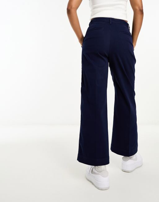 Navy Geometric-print silk-twill wide-leg trousers, Polo Ralph Lauren