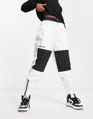 Polo Ralph Lauren cuffed athletic utility trousers in white and black