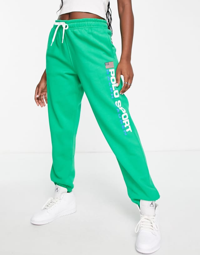 Polo Ralph Lauren cuffed logo sweatpants in green