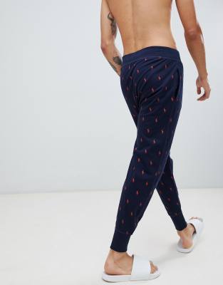 polo ralph lauren lounge jogger in navy with all over print logo