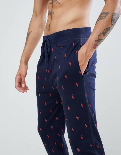 Polo ralph lauren lounge jogger in navy with all over print log hot sale