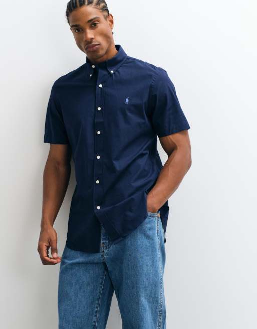 Polo Ralph Lauren custom fit camicia sportiva a maniche corte navy, 5 di 5