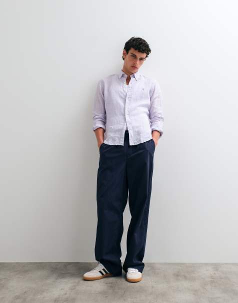 Polo Ralph Lauren custom fit camicia sportiva a maniche lunghe in lino viola - view 1